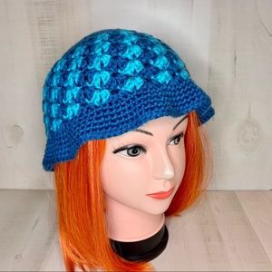 Handcrafted Two-Tone Blue Teal Crochet Cloche Hat